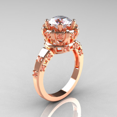 Modern Antique 10K Rose Gold 1.5 Carat CZ Diamond Classic Armenian Solitaire Wedding Ring AR107-10KRGDCZ-1