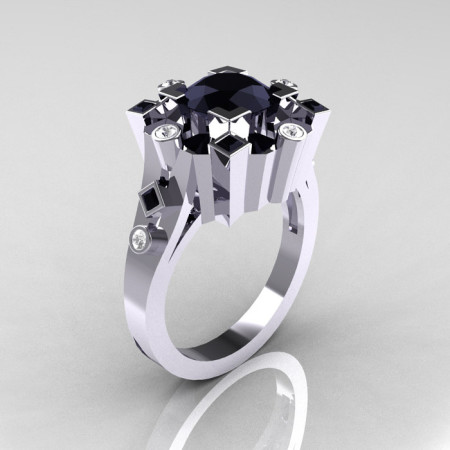 Classic 14K White Gold 1.5 Carat Black Diamond Wedding Ring AR108-14KWGDBLL-1