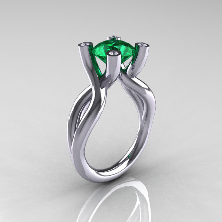 Modern 10K White Gold 1.5 Carat Emerald Diamond Solitaire Ring AR110-10KWGDEM-1