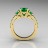 Classic French Bridal 14K Yellow Gold Three Stone 1.0 Carat Emerald Engagement Ring AR112-14KYGEMM-2