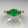 Classic French Bridal 14K Yellow Gold Three Stone 1.0 Carat Emerald Engagement Ring AR112-14KYGEMM-4