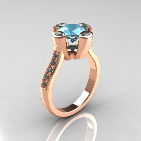Modern Classic 10K Rose Gold 1.5 Carat Blue Topaz Solitaire Wedding Ring AR121-10RGBTT-1