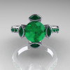 Modern Classic 14K White Gold 1.5 Carat Round Marquise Emerald Solitaire Ring AR121-14WGEMM-4