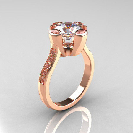 Modern Classic 10K Rose Gold 1.5 Carat Round and Marquise CZ Diamond Solitaire Ring AR121-10RGDCZZ-1