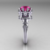 Modern Vintage 18K White Gold 1.5 Carat Pink Sapphire Diamond Classic Armenian Bridal Ring AR105-18KWGDPS-3