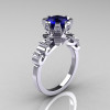 Modern Antique 950 Platinum 1.5 Carat Blue Sapphire Diamond Classic Armenian Ring AR123-PLATDBS-3