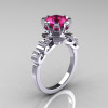 Modern Antique 14K White Gold 1.5 Carat Pink Sapphire Classic Armenian Bridal Ring AR123-14WGPSS-3
