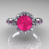 Modern Vintage 14K White Gold 1.5 Carat Pink Sapphire Classic Armenian Wedding Ring AR105-14KWGPSS-4