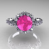 Modern Vintage 18K White Gold 1.5 Carat Pink Sapphire Diamond Classic Armenian Bridal Ring AR105-18KWGDPS-5