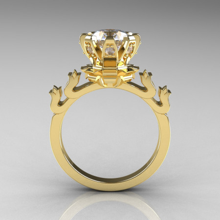 Modern Antique 10K Yellow Gold 1.5 Carat Zirconia Diamond Classic Armenian Wedding Ring AR123-10YGDCZ-1