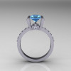 Classic 10K White Gold 1.0 Carat Princess Blue Topaz Diamond Solitaire Engagement Ring AR125-10WGDBT-2