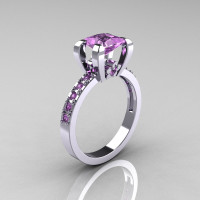 Classic French 14K White Gold 1.0 Carat Princess Lilac Amethyst Engagement and Weding Ring Bridal Set AR125S-14WGLAA-2