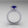 Classic 14K White Gold 1.0 Carat Princess Blue Sapphire Diamond Solitaire Engagement Ring AR125-14WGDBS-2