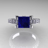 Classic 14K White Gold 1.0 Carat Princess Blue Sapphire Diamond Solitaire Engagement Ring AR125-14WGDBS-5