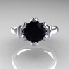 Modern Antique 14K White Gold 1.5 Carat Black Onyx Solitaire Engagement Ring AR127-14WGBO-5