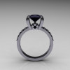 Classic French 14K White Gold 1.0 Carat Princess Black Diamond Engagement Ring AR125-14KWGBDD-2