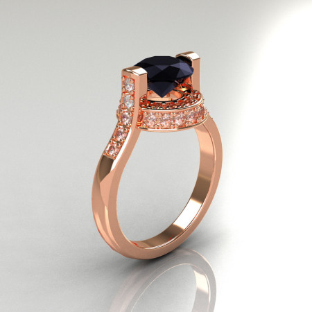 Italian Bridal 14K Pink Gold 1.5 Carat Black and White Diamond Wedding Ring AR119-14PGDBD-1
