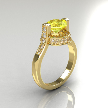 Italian Bridal 14K Yellow Gold 1.5 Carat Yellow Sapphire Diamond Wedding Ring AR119-14YGDYS-1