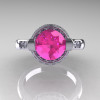 Italian Bridal 18K White Gold 1.5 Carat Pink Sapphire Diamond Wedding Ring AR119-18WGDPS-5