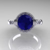 Italian Bridal 10K White Gold 1.5 Carat Blue Sapphire Diamond Wedding Ring AR119-10WGDBS-5