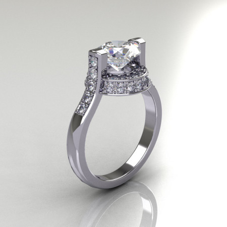 Italian Bridal 14K White Gold 1.5 Carat Cubic Zirconia Diamond Wedding Ring AR119-14WGDCZ-1