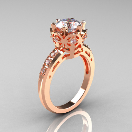 Modern Classic 10K Pink Gold 1.5 Carat CZ Diamond Crown Engagement Ring AR128-10KPGCZD-1