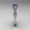 Modern Antique 14K White Gold 1.0 Carat Blue Sapphire Diamond Engagement Ring AR129-14WGDBS-3
