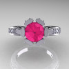 Modern Antique 14K White Gold 1.0 Carat Pink Sapphire Diamond Engagement Ring AR129-14WGDPS-5