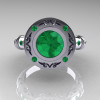 Modern Antique 10K White Gold 1.0 Carat Round Emerald Designer Engagement Ring RR131-10KWGEM-4