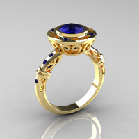 Modern Antique 10K Yellow Gold 1.0 Carat Blue Sapphire Designer Engagement Ring RR131-10KYGBSS-1