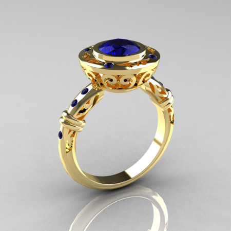 Modern Antique 10K Yellow Gold 1.0 Carat Blue Sapphire Designer Engagement Ring RR131-10KYGBSS-1