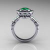 Modern Antique 10K White Gold 1.0 Carat Round Emerald Designer Engagement Ring RR131-10KWGEM-2