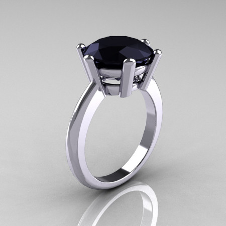 Classic Russian Bridal 10K White Gold 5.0 Carat Black Diamond Solitaire Ring RR133-10KWGBD-1