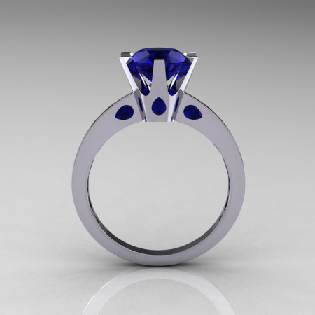 French 10K White Gold 1.5 Carat Blue Sapphire Designer Solitaire Engagement Ring R151-10KWGBS-1
