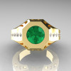 Gentlemens Modern Edwardian 18K Yellow Gold 1.5 Carat Emerald Diamond Engagement Ring MR155-18KYGDEM-4
