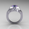 Modern Edwardian 10K White Gold 1.5 Carat Alexandrite Diamond Engagement Ring R155-10KWGDAL-2