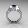 Modern Edwardian 10K White Gold 1.5 Carat Black Diamond Engagement Ring R155-10KWGDBD-2