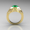 Modern Edwardian 18K Yellow Gold 1.5 Carat Emerald Diamond Engagement Ring R155-18KYGDEM-2