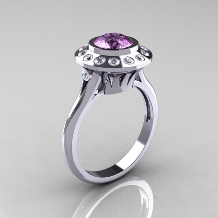 Classic 14K White Gold 1.0 Carat Lilac Amethyst Diamond Bridal Engagement Ring R400-14KWGDLA-1