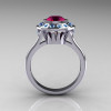 Classic 14K White Gold 1.0 Carat Garnet Blue Topaz Bridal Engagement Ring R400-14KWGBTG-2