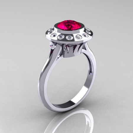 Classic 10K White Gold 1.0 Carat Ruby Diamond Bridal Engagement Ring R400-10KWGDR-1