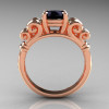 Modern Antique 10K Pink Gold 1.0 Carat Round Black Diamond Designer Solitaire Ring R141-10KPGBD-2