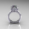 Classic 14K White Gold 3.0 Carat Mystic Topaz Diamond Greek Galatea Bridal Wedding Ring AR114-14KWGDMT-2