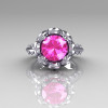 Classic 18K White Gold 3.0 Carat Pink Sapphire Diamond Greek Galatea Bridal Wedding Ring AR114-18KWGDPS-5