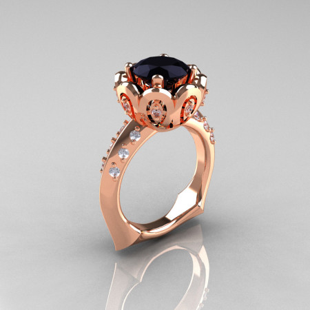 Classic 18K Rose Gold 3.0 Carat Black Diamond Greek Galatea Bridal Wedding Ring AR114-18KRGDBD-1