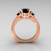 Modern French Bridal 14K Rose Gold Three Stone 1.0 Carat Black Diamond Accent White Diamond Engagement Ring R140-14RGDBD-2