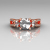 Modern French Bridal 18K Rose Gold Three Stone 1.0 Carat Zircon Accent Diamond Engagement Ring R140-18RGDZ-4