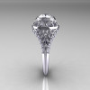 Modern Victorian 10K White Gold 1.16 Carat Oval White Sapphire 0.24 CTW Diamond Bridal Ring R158-10KWGDWS-3