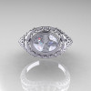 Modern Victorian 10K White Gold 1.16 Carat Oval White Sapphire 0.24 CTW Diamond Bridal Ring R158-10KWGDWS-4