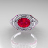 Modern Victorian 14K White Gold 1.16 Carat Oval Red Ruby Bridal Ring R158-14KWGRR-4